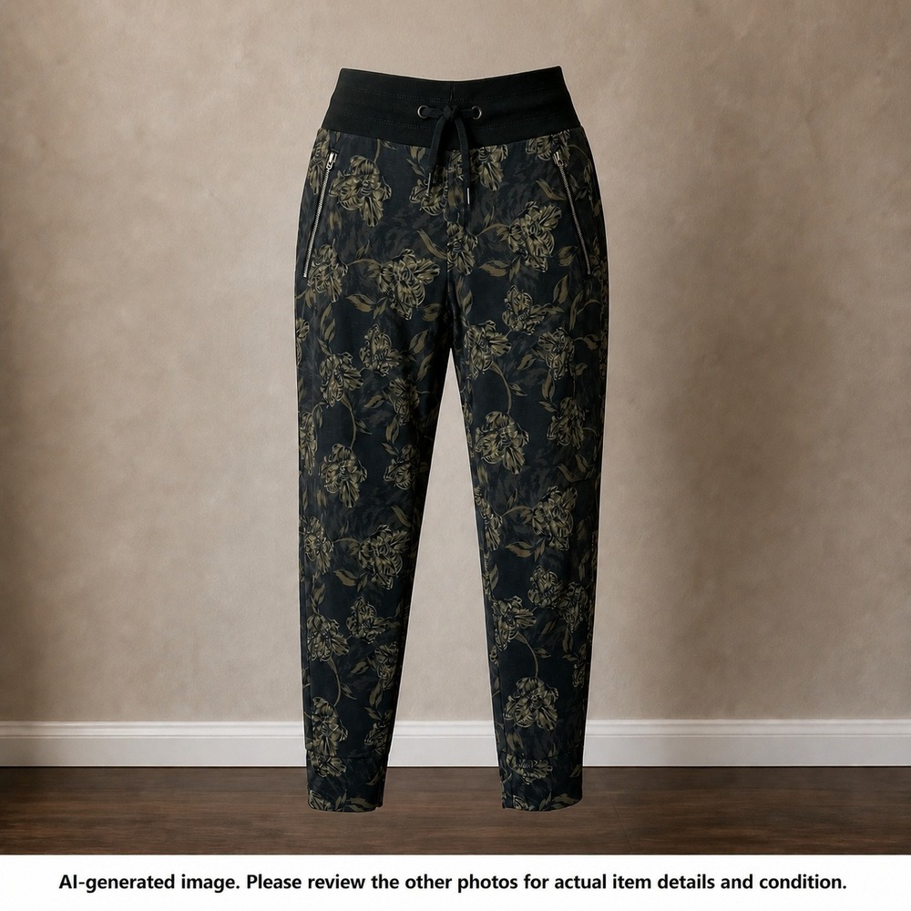 Athleta Trekkie North Floral Printed Jogger Pants Green Black 10P Petite